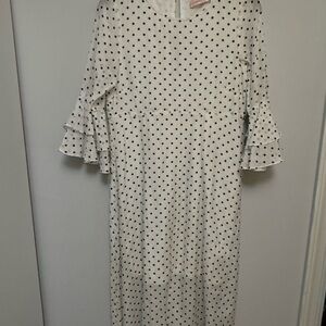 Traffic People Cream Dress with Black Polka Dots